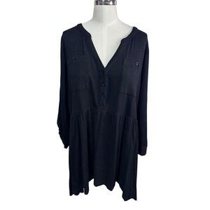 Torrid Black Long Sleeve V Neck Tunic Shirt Dress Plus Size 3X